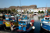 Barcos de pequeña embergadura en un puerto pesquero.