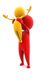 Personaje en rojo que levanta a otro mas pequeño de color amarillo.