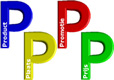 Las cuatros pes del marketing, aparece cada uno en distintos colores, rojo, azul, amarillo y verde.