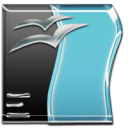 Logotipo de OpenOffice writer. Logotipo de color azul y gris.
