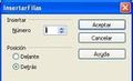 Captura de pantalla de la aplicación writer de OpenOffice donde se muestra la forma de insertar filas dentro de una tabla previamente creada.