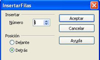Captura de pantalla de la aplicación writer de OpenOffice donde se muestra la forma de insertar filas dentro de una tabla previamente creada.