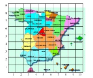 Mapa de España con coordenads cartesianas.