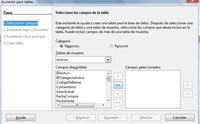 Pantallazo de una selección de campos de la base de datos. En la parte central aparece una ventana con los diferentes campos.