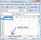 Parte inferior derecha de una hoja de cálculo OpenOffice.org Calc, indicando con una flecha azul las pestañas de las diferentes hojas.