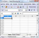 Presentación de una hoja de OpenOffice.org Calc. La primera celda está seleccionada.