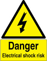 Peligro por descarga eléctrica. Dibujo representativo de peligro por riesgo de shock eléctrico mediante un triángulo con un rayo en el interior.