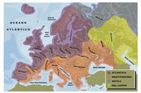 Mapa  donde aparecen las vertientes fluviales de  Europa.