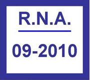 Cuadrado azul marino  y dentro en la parte superior las letras RNA una línea y debajo el número 09 guión 2010.