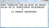 Pantallazo de una aplicación  informática en que se presentan un blog de notas, con un pequeño texto escrito.