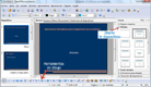 Pantallazo del programa de presentaciones OpenOffice.org Impress. En la parte central se presenta una diapositiva para ser diseñada. En la parte inferior se presenta una barra de herramientas. En la parte derecha aparecen las diapositivas que han sido diseñadas.