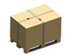 Caja de cartón sobre palet flejado.