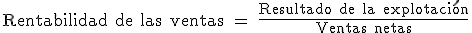 Rentabilidad de Las ventas es igual al cociente entre resultados de la explotación partido por las ventas netas.