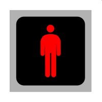 Semáforo de peatones en rojo. Imagen con la típica figura roja que indica la prohibición de cruzar en un semáforo de peatones. La imagen está compuesta por la figura de una persona parada en rojo, sobre un rectángulo de color negro.