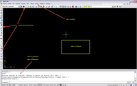 En la imagen se observan algunos de los elementos principales de pantalla del software AutoCAD, indicando su posición, como son el área de menús, barras de herramientas, línea de comandos y área de mensajes, etc.