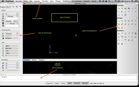 En la imagen se observan algunos de los elementos principales de pantalla del software DraftSight, indicando su posición, como son el área de menús, barras de herramientas, línea de comandos y área de mensajes, etc.