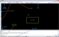 En la imagen se observan algunos de los elementos adicionales de pantalla del software AutoCAD, indicando su posición, como son la barra de herramientas de capas, el icono del SCP, la barra de estado o los estilos de visualización.