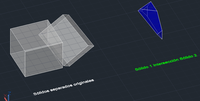 En la imagen se muestran dos sólidos, originalmente separados y posteriormente interseccionados, quedando únicamente la parte común a ambos, con cada conjunto resaltado en colores distintos para poder apreciar las diferencias.