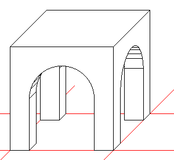 Modelado de pórtico cuadrifronte representado en perspectiva caballera.