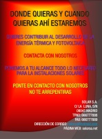 Parte trasera de un folleto donde aparece la idea principal, que la de donde quieras y cuando quieras ahí estaremos. Aparece en letra las distintas vias para poder contactar con la empresa y el servicio principal que ofrece la empresa. Todo ello en un fondo rojizo y amarilleto simulando a un sol.