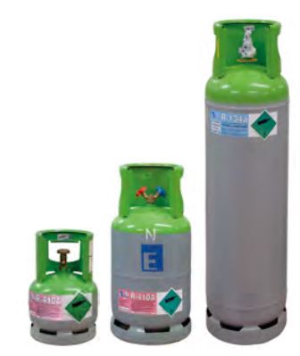 Ilustración de botellas de gas refrigerante.