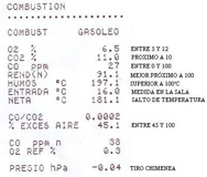 Informe impreso de análisis de gases de caldera.