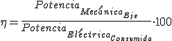 Rendimiento es igual al cociente entre la potencia mecánica obtenida en el eje del motor y la potencia eléctrica consumida por el mismo, multiplicado todo por cien.