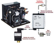 Imagen de equipo frigorífico con regulación de velocidad para el ventilador.