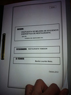 Portada de informe de propuesta de mejora de eficiencia energética de restaurante.