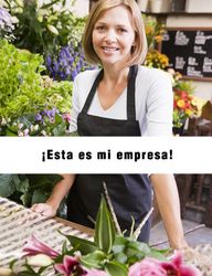 Mujer en una tienda de flores con un cartel que dice “Esta es mi empresa”.