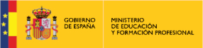 Ilustración del logotipo del Ministerio de Educación y Formación Profesional. Junto a una banda vertical que representa esquemáticamente la bandera de Europa y otra que representa la bandera de España, aparece el escudo de España, y el texto: Gobierno de España. Ministerio de Educación y Formación Profesional.