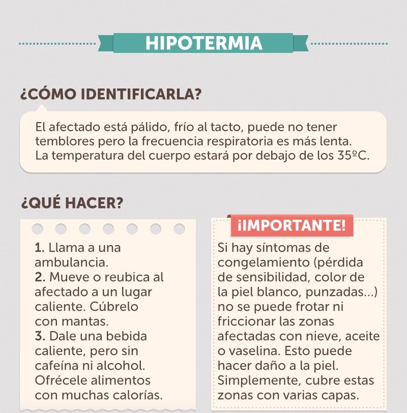 Guía de primeros auxilios, cómo actuar en caso de hipotermia