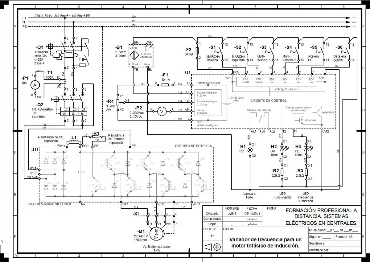 Esquema de un variador de frecuencia para motor trifásico de inducción