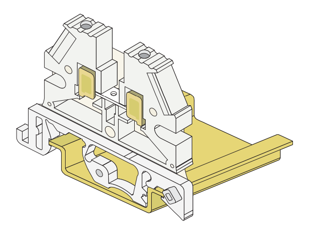 Ilustración de un borne acoplado a un rail
