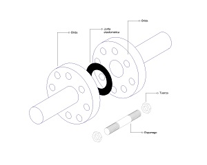 Ilustración de partes de unión tipo brida