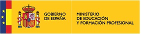 Logotipo del Ministerio de Educación y Formación profesional junto a una banda vertical que representa esquemáticamente la bandera de Europa y otra que representa la bandera de España, aparece el escudo de España, y el texto: Gobierno de España. Ministerio de Educación y Formación Profesional.