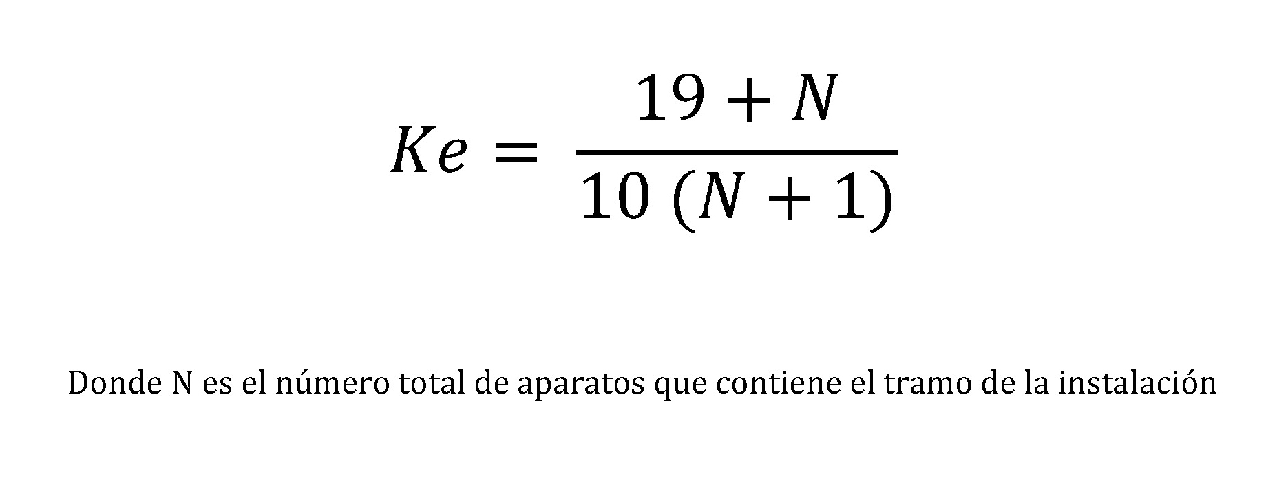 Fórmula para el cálculo de un coeficiente de simultaneidad para un grupo de aparatos dentro de una vivienda