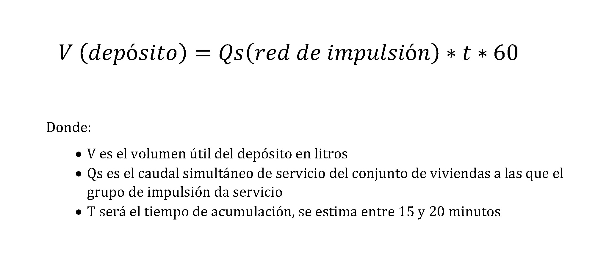 Fórmula para determinar el volumen de un depósito rompedor según CTE-DB-HS4