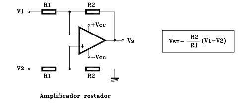 Imagen del un circuito amplificador restador