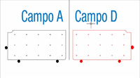 Muestra la simetría de una pieza en dos campos diferentes.