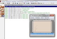 Muestra un programa CNC con una visualización de la pieza programada.