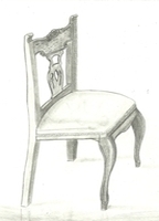 Boceto de silla clásica en madera maciza con asiento acolchado.