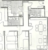 Plano en planta de una vivienda con la distribución de sus distintos espacios.