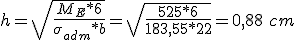 La altura es igual a la raiz cuadrada del producto del momento en el punto E multiplicada por 6 y dividido por la tensión admisible por la base b.
