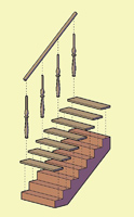 Imagen  que muestra el despiece de la escalera en tres dimensiones.