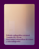 Imagen en la que se observa una película radiográfica extraoral de tamaño 18 x 24 cm  para la toma de radiografías de cráneo y telerradiografías.