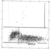 Imagen donde se observa el citograma realizado en el canal de basófilos de un contador de cinco poblaciones.