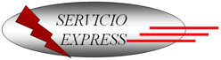 Las palabras “SERVICIO EXPRESS”, escritas en una elipse, con unas líneas horizontales en rojo a la derecha, y un rayo en rojo en la izquierda. 