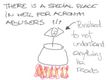  Dibujo de trazo infantil en el que se ve un monigote en una caldera sobre el fuego, junto al texto en inglés 'There is a special place in hell for acronym abusers