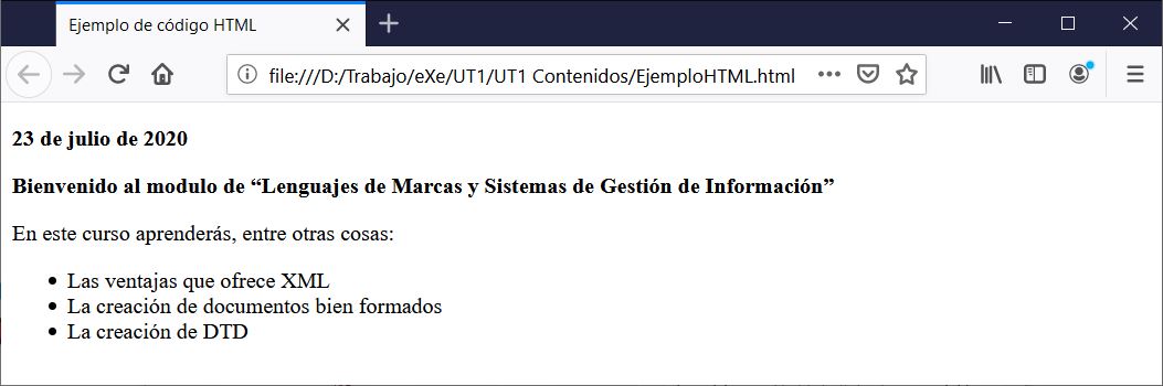 Ilustración del resultado del ejemplo del código HTML mostrado en un navegador web
